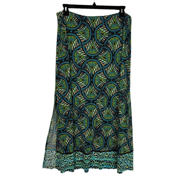 Bisou Bisou Green Blue Print Maxi Skirt Women’s XL - Picture 1 of 6